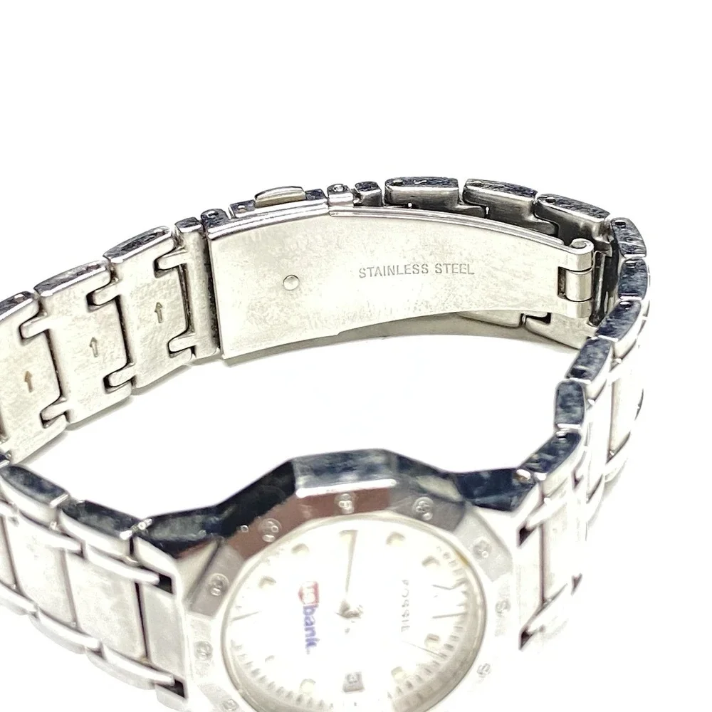 Fossil PR5313 Wrist Watch Silver Tone US Bank Logo Gift Needs Battery